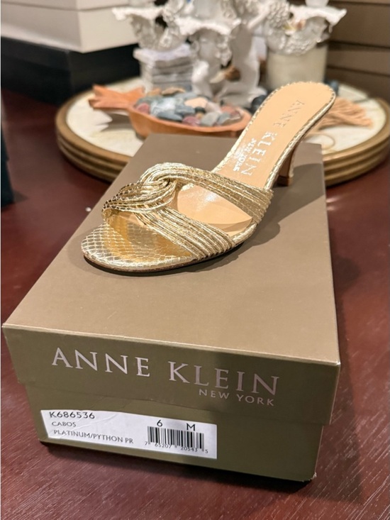 Anne Klein Shoes - Anne Klein Metallic Gold Python-Texture Slide Mule